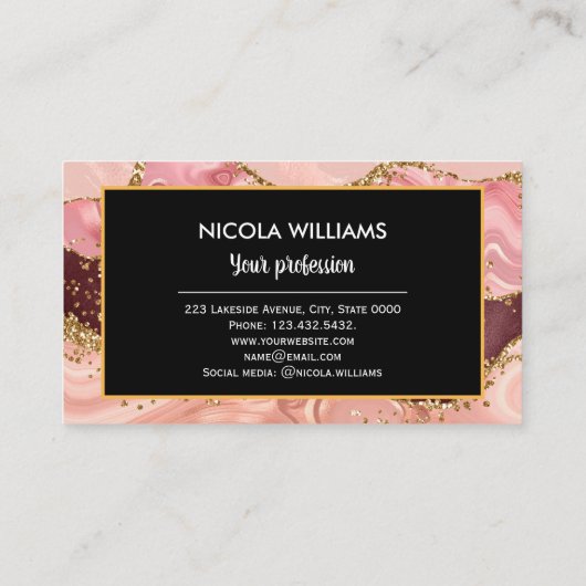 Rosa und roter Glitzer - Marmorverkleidung Visitenkarte (Rückseite)