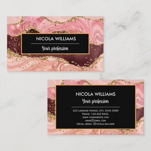 Rosa und roter Glitzer - Marmorverkleidung Visitenkarte (Vorne/Hinten)