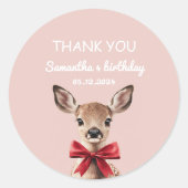 Rosa und Roter Hirsch Danke | Woodland Birthday Runder Aufkleber (Vorderseite)