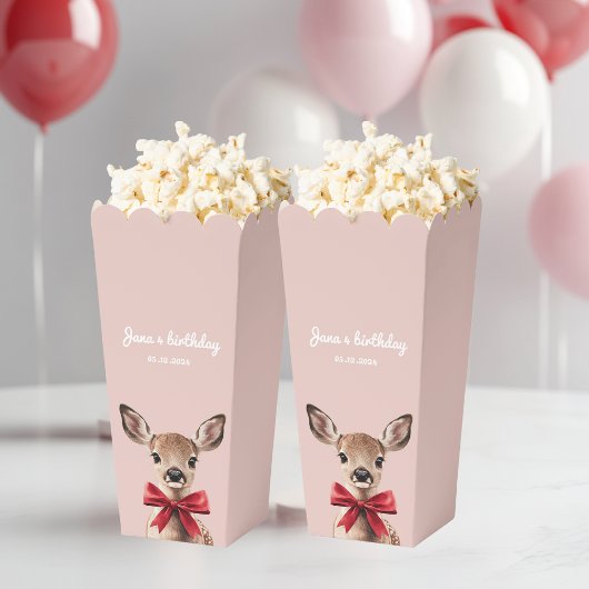Rosa und Roter Hirsch Popcorn | Birthday Party Geschenkschachtel