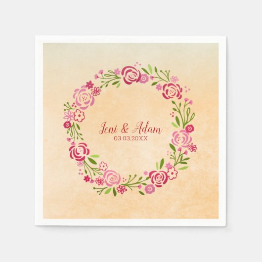 Rosa und roter Kranz mit Blätter Serviette (Vorderseite)