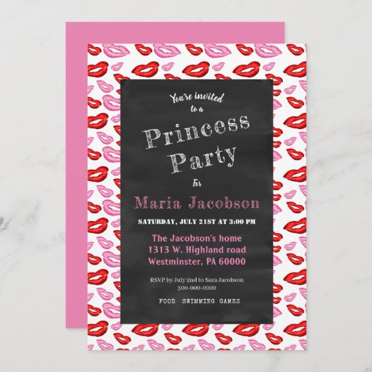 Rosa und roter Lippenstift Einladung (Vorne/Hinten)
