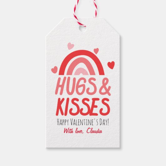 Rosa und Roter Regenbogen Herzens Valentinstag Geschenkanhänger (Vorderseite)