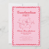 Rosa und roter Retro Hand Dragezeichneter Foto Abs Einladung (Vorderseite)