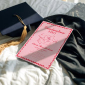 Rosa und roter Retro Hand Dragezeichneter Foto Abs Einladung