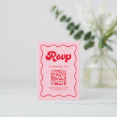 Rosa und roter Retro-Hochzeitsstichtag - QR-Code Begleitkarte (Stehend Vorderseite)
