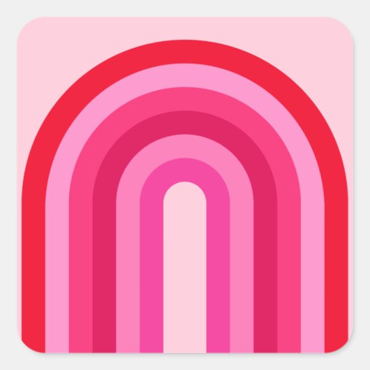 Rosa und roter Retro-Regenbogen Quadratischer Aufkleber (Vorderseite)