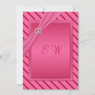 Rosa und roter Streifen-mit Monogramm Einladung