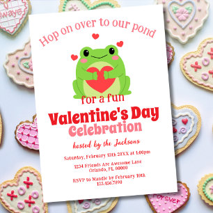Rosa und roter süßer Frosch Valentinstag Party Einladung