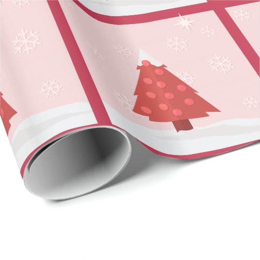 Rosa und roter Weihnachtsbaum Geschenkpapier (Rolleneckpunkt)