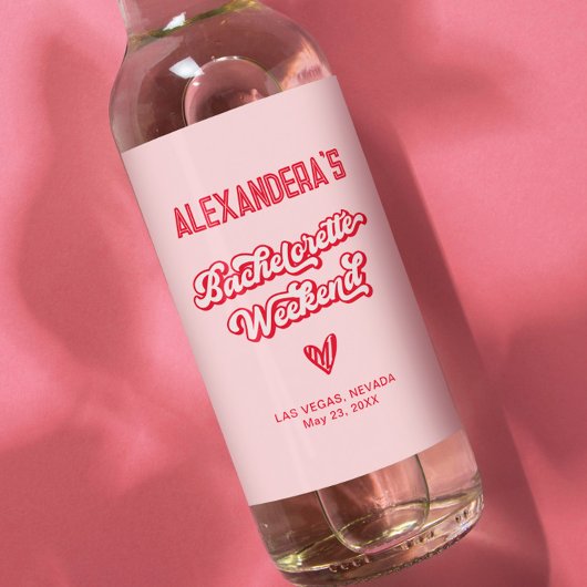 Rosa und rotes Bachelorette Wochenende Party Weinetikett