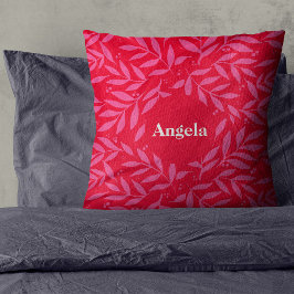 Rosa und rotes Blattwerk Name Throw Kissen