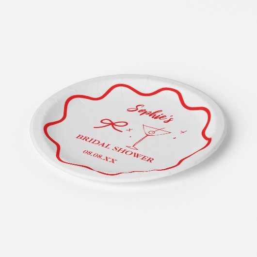 Rosa und rotes Brautparty für die Retro-Grenze Pappteller (Schrägansicht)