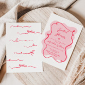 Rosa und rotes Brautparty mit geraden Rahmen Einladung