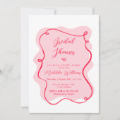 Rosa und rotes Brautparty mit geraden Rahmen Einladung (Vorderseite)