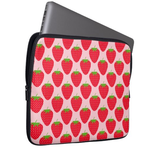 Rosa und rotes Erdbeermuster Laptopschutzhülle (Vorne Rechts)