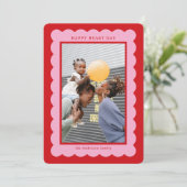 Rosa und rotes Foto Feiertagskarte (Stehend Vorderseite)