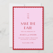 Rosa und rotes Foto Retro 70er Hochzeiten Save The Date (Vorderseite)