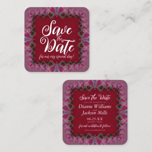 Rosa und rotes Fraktal Niedlich Speichern Sie die Quadratische Visitenkarte (Vorne/Hinten)