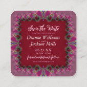 Rosa und rotes Fraktal Niedlich Speichern Sie die Quadratische Visitenkarte (Rückseite)