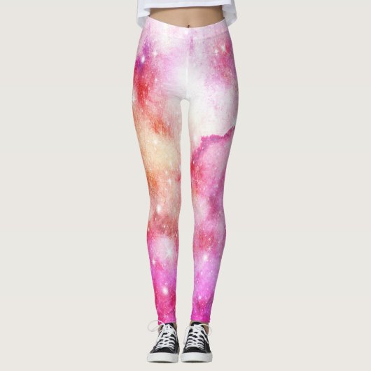 rosa und rotes Galaxiemuster Leggings (Vorderseite)