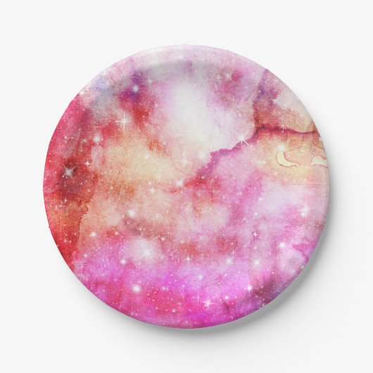rosa und rotes Galaxiemuster Pappteller (Vorderseite)