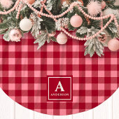 Rosa und rotes Gingham-Karo-Monogramm Polyester Weihnachtsbaumdecke