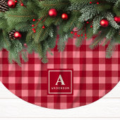 Rosa und rotes Gingham-Karo-Monogramm Polyester Weihnachtsbaumdecke