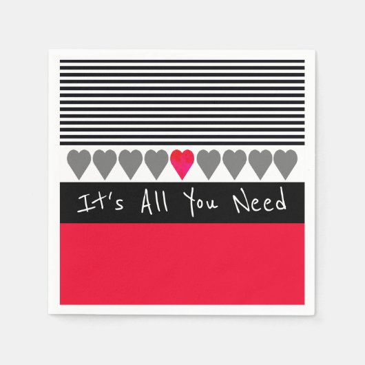 Rosa und rotes Herz akzentiert Serviette (Vorderseite)