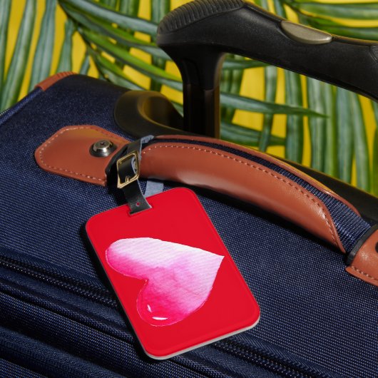 Rosa und rotes Herz Aquarell Pop Kunst Gepäckanhänger (Vorderseite Insitu 1)