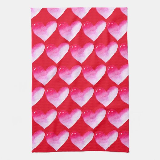 Rosa und rotes Herz Aquarell Pop Kunst Geschirrtuch (Vertikal)