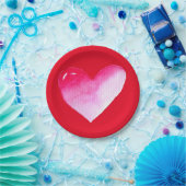 Rosa und rotes Herz Aquarell Pop Kunst Pappteller (Party)