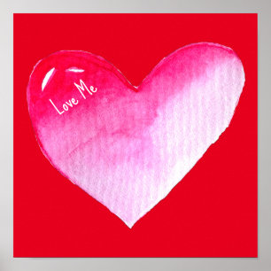 Rosa und rotes Herz Aquarell Pop Kunst Poster