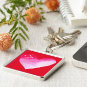 Rosa und rotes Herz Aquarell Pop Kunst Schlüsselanhänger (Seite)