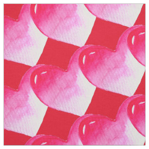 Rosa und rotes Herz Aquarell Pop Kunst Stoff
