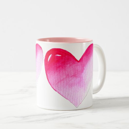 Rosa und rotes Herz Aquarell Pop Kunst Zweifarbige Tasse (VorderseiteRechts)
