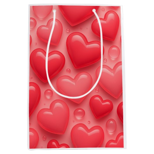 rosa und rotes Herz-Blasen-Muster Mittlere Geschenktüte (Vorderseite)