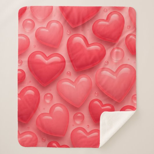 rosa und rotes Herz-Blasen-Muster Sherpadecke (Vorderseite)
