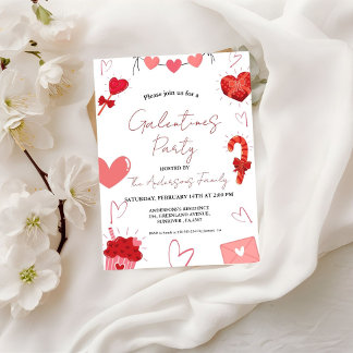 Rosa und Rotes Herz - Party zum Valentinstag Einladung