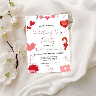 Rosa und Rotes Herz - Party zum Valentinstag Einladung