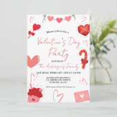 Rosa und Rotes Herz - Party zum Valentinstag Einladung (Stehend Vorderseite)