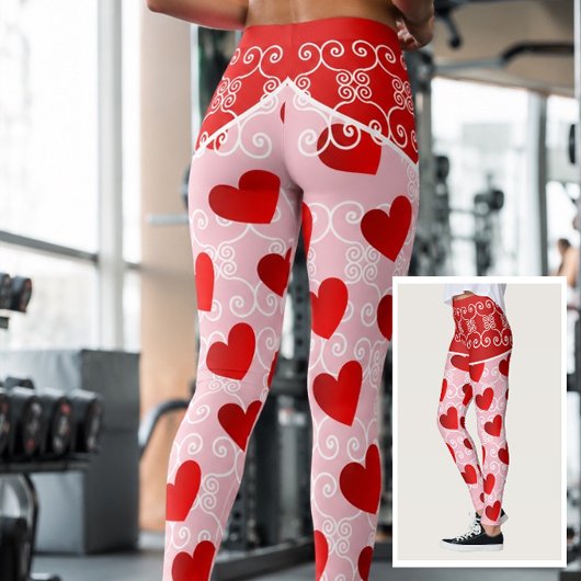Rosa und Rotes Herz & Rollen Leggings