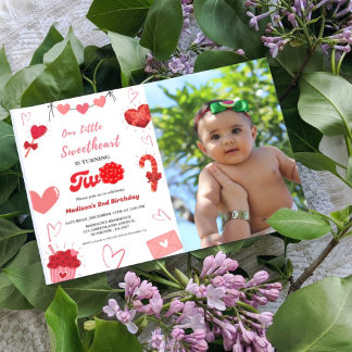 Rosa und Rotes Herz Valentine 2. Geburtstag Einladung