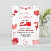 Rosa und Rotes Herz Valentine 2. Geburtstag Einladung (Stehend Vorderseite)