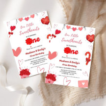 Rosa und Rotes Herz Valentine Twin Erster Geburtst