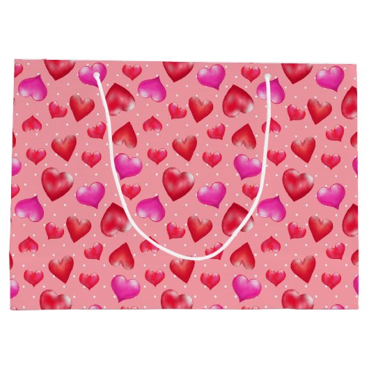 Rosa und rotes Herzmuster, Valentinbeutel Große Geschenktüte (Rückseite)