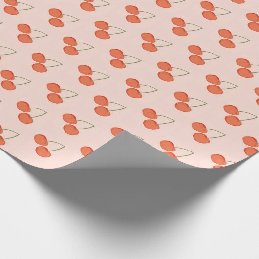 Rosa und rotes Kirschfruchtmuster Geschenkpapier (Ecke)