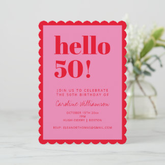 Rosa und rotes modernes 50. Geburtstagsfest mit ge Einladung