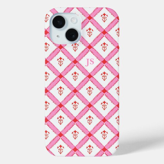 Rosa und rotes Muster mit Initialen für Mädchen Case-Mate iPhone Hülle (Rückseite)