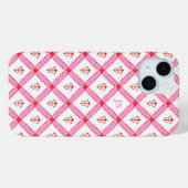 Rosa und rotes Muster mit Initialen für Mädchen Case-Mate iPhone Hülle (Rückseite (Horizontal))